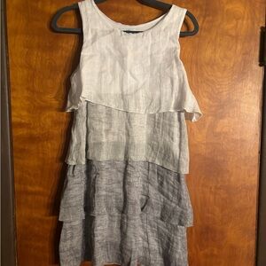 Idillio Positano 100% Lino Italy Linen Tiered Midi Dress S Resort Boho